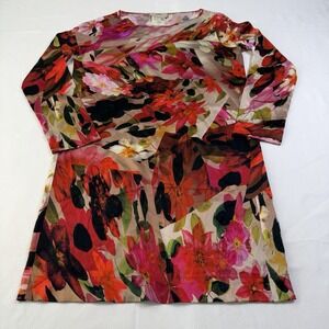Fuzzi Silk Dress Size 6 Floral Mini Pink Red Black Long Sleeve Formal Art Print